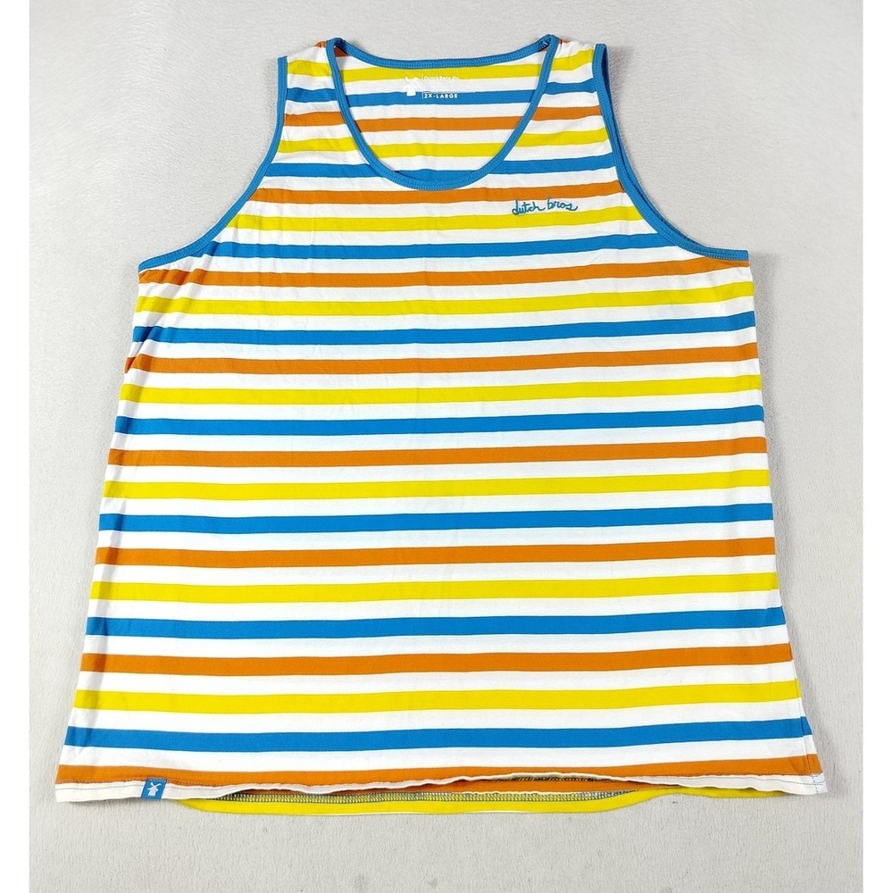 Dutch Bros Shirt Mens 2XL Multicolor Striped Tank Top Coffee Logo Summer Casual